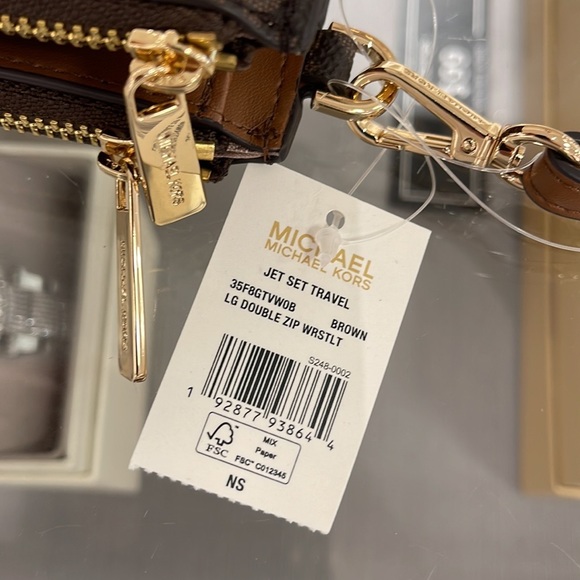 Michael Kors Jet Set Travel Large Double-Zip Wristlet-Wallet-PhoneHolder Brown - Picture 11 of 16